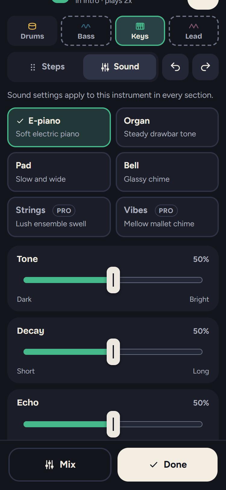 The Sound tab on a phone: each setting is a labelled horizontal slider with its value and both ends named, instead of a rotary knob.