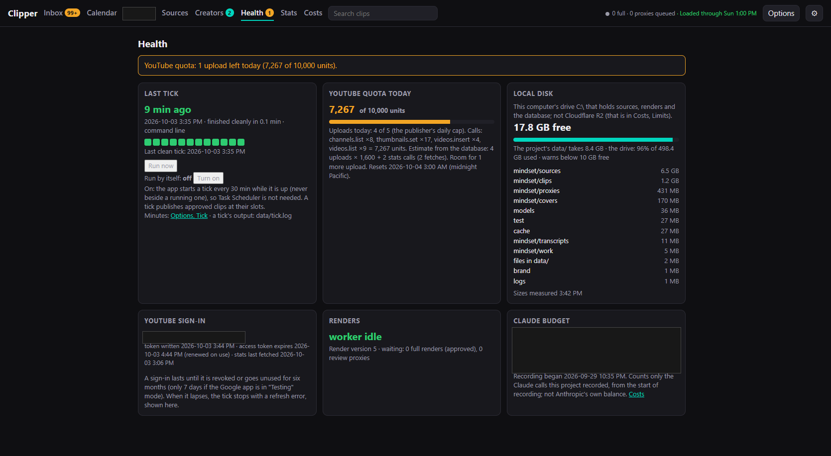 A redacted Clipper Health page: the channel name and the spend figures are solid blocks.